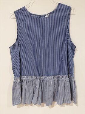 Sleeveless Blue Pinstripe Peplum Top